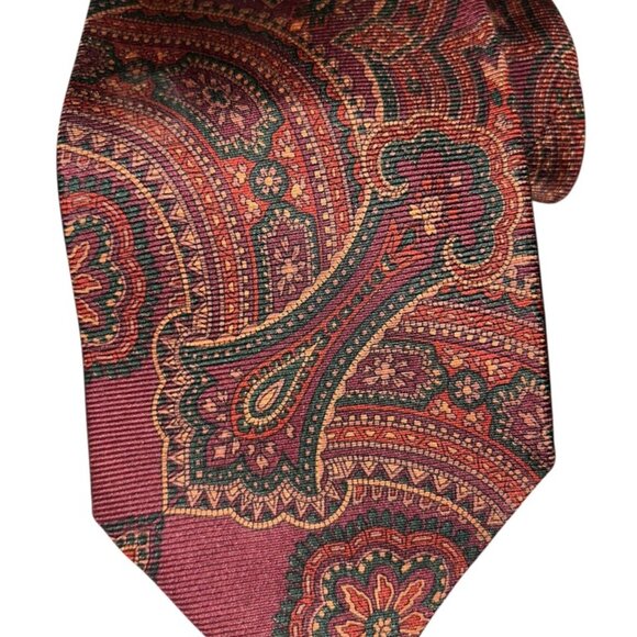 Paul Stuart rust red green STUNNING rich silk paisley mens tie - Picture 2 of 3